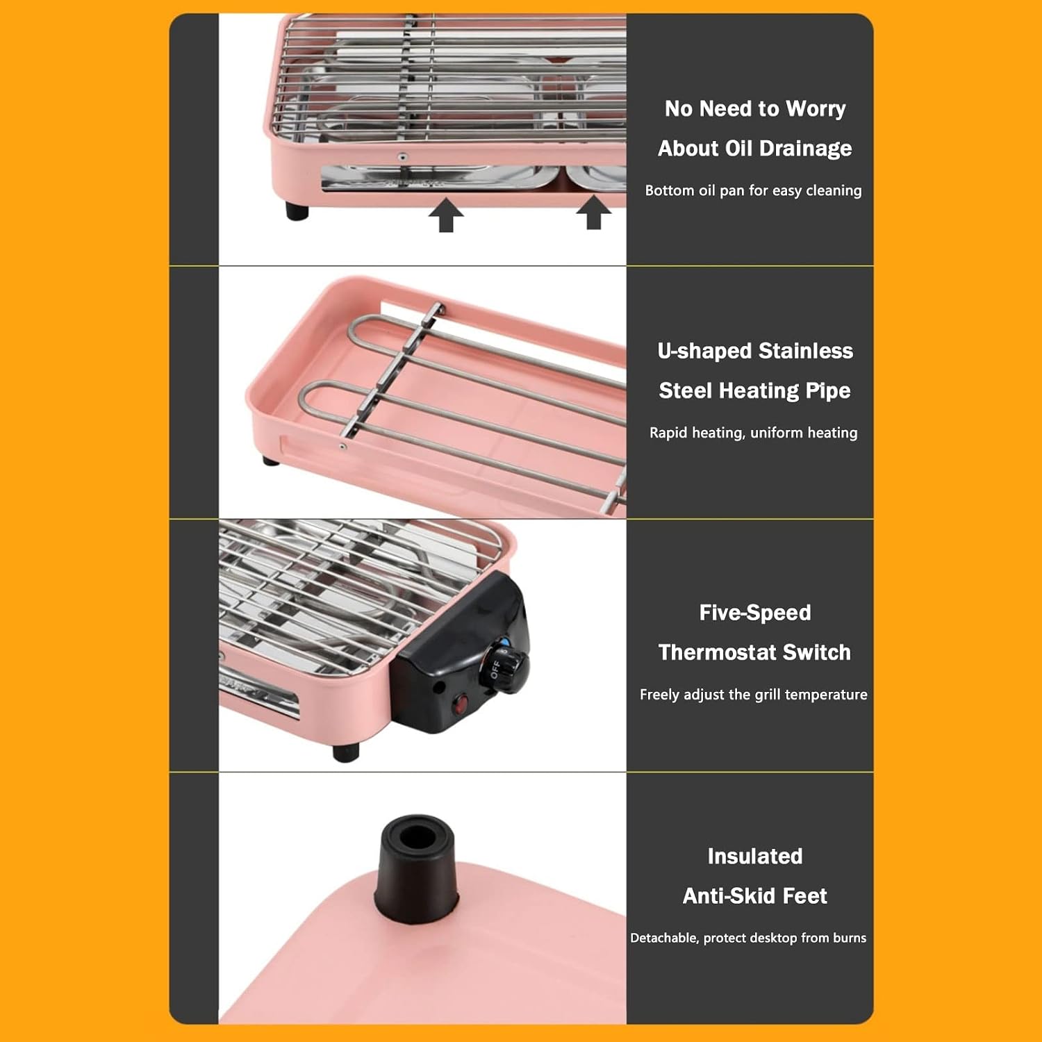 Smokeless Table Grill, Electric BBQ Grill 1500 W for Indoor Outdoor Use, Electric Table Top Griddle, Non-Stick Coating Grill Surface 42.5x20.5 cm, Removable Grease Tray, for Festival Party,Green