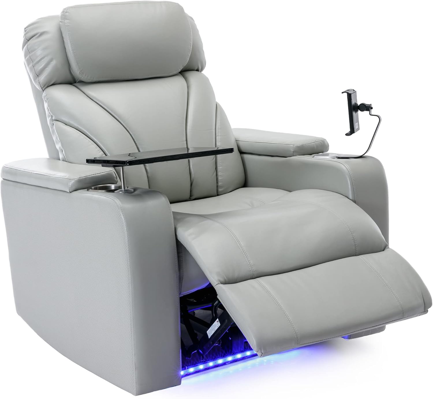 JIVOIT Power Motion Recliner Electric Power Recliner with Hidden Arm Storage, Cup Holder, Phone Holder, Tray Table, Faux Leather Rocker Chair for Small Spaces (Light Grey/78)