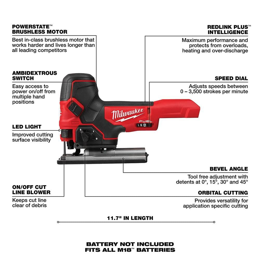 MILWAUKEE'S Jig Saw,18VDC,Barrel Grip