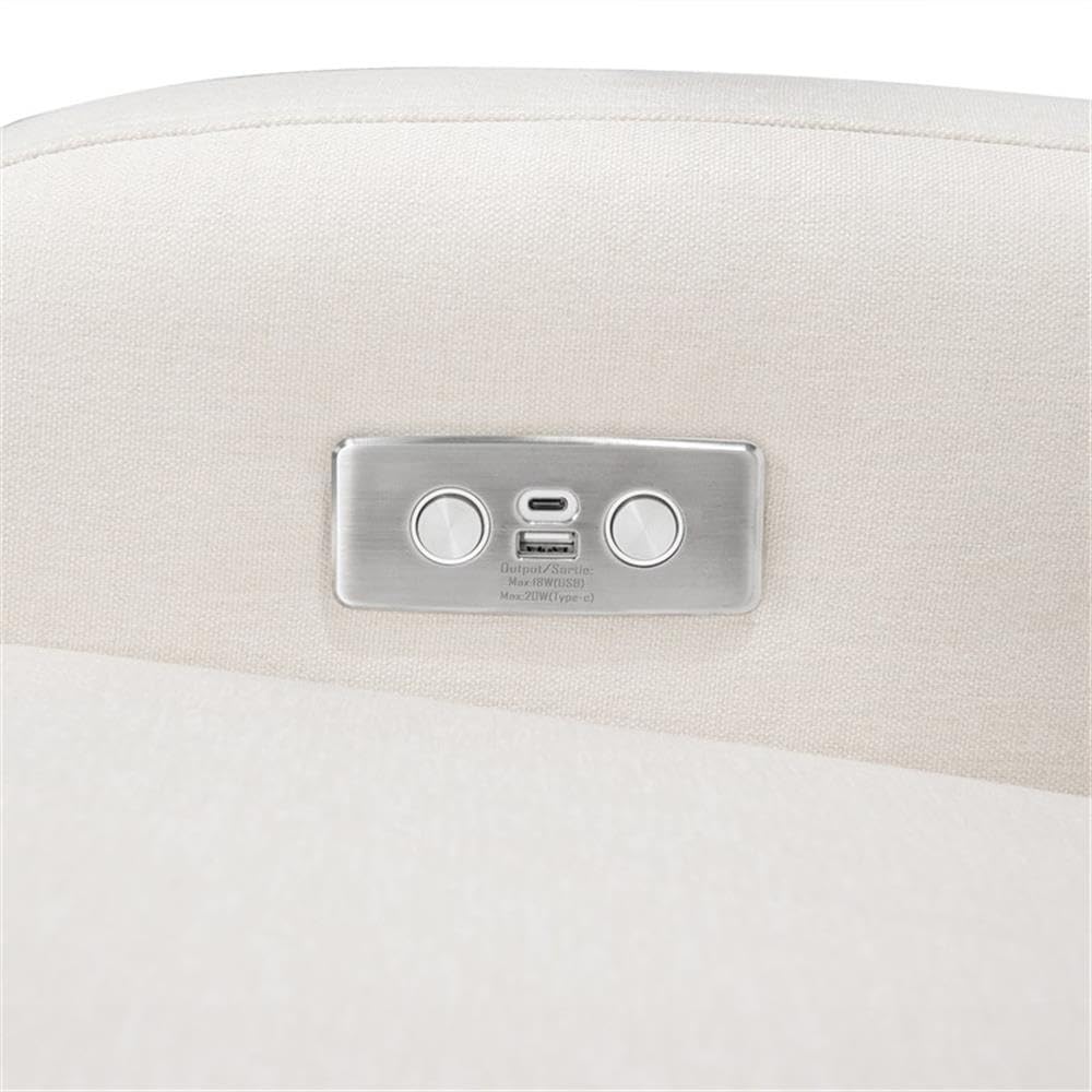 Babyletto Nami Electronic Power Recliner & Swivel Glider with USB Port in Performance Cream Eco-Weave with Light Wood Base,Water Repellent & Stain Resistant,Greenguard Gold and CertiPUR-US Certified
