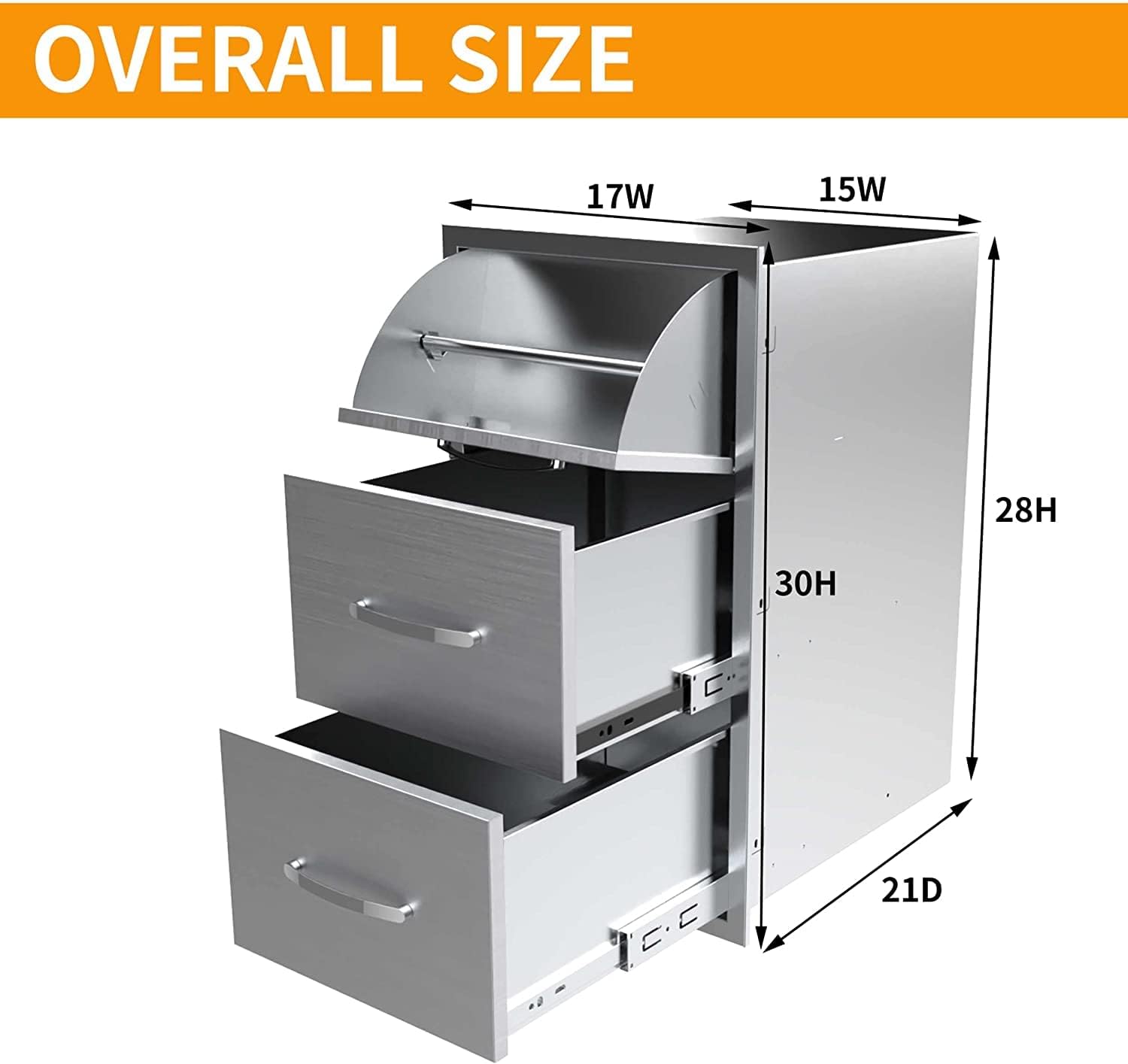 Outdoor Kitchen Double Drawer - Stainless Steel Access Drawers for BBQ Island or Grilling Station, Horizontal Mounting, 17W x 30H x 21D Inch