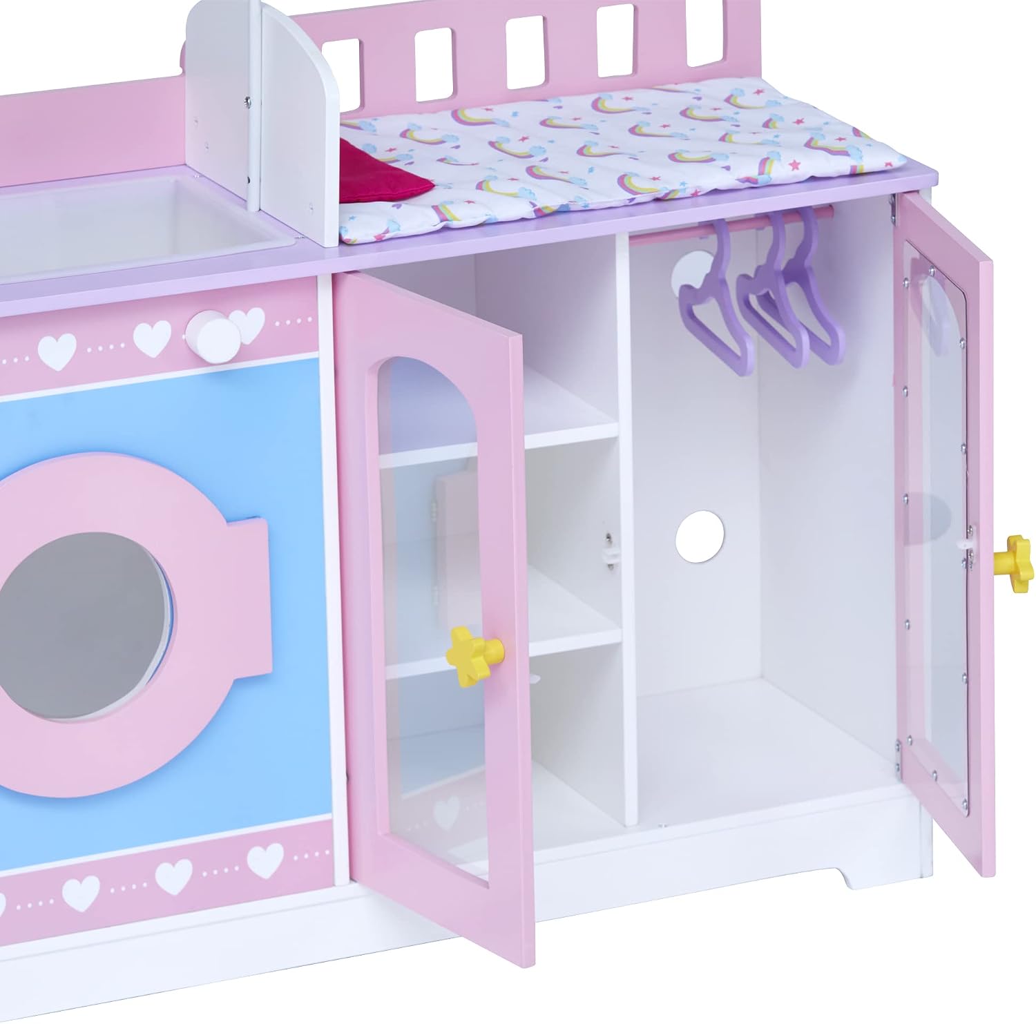 Teamson Kids - Olivia's Classic 6 in 1 Baby Doll Changing Station with Storage, Pretend Play Dolls Furniture, Pink/Purple