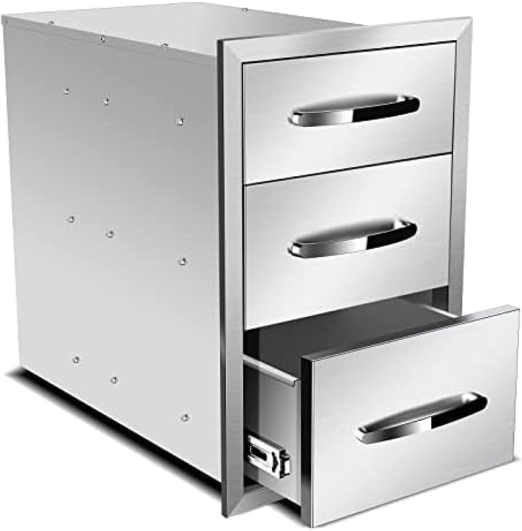 Outdoor Kitchen Drawer BBQ Drawer Outdoor Kitchen Access Drawers Horizontal- Stainless Steel Double Drawers for Outdoor Kitchen Grilling Station Or BBQ Island,14Wx21Dx21H
