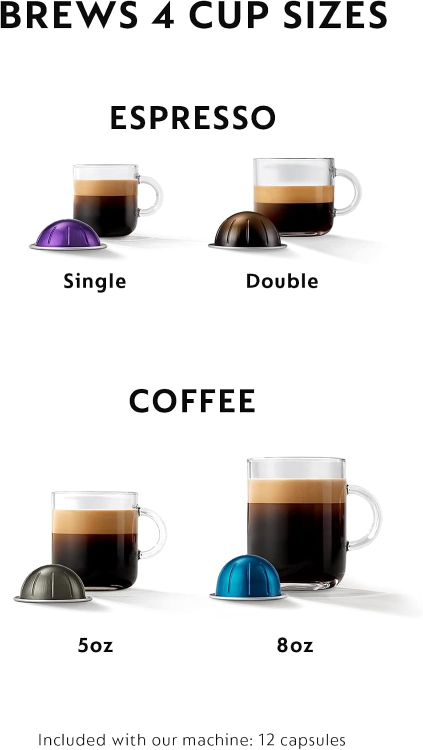Nespresso Vertuo Coffee and Espresso Maker by De'Longhi, Piano Black with Aeroccino Milk Frother