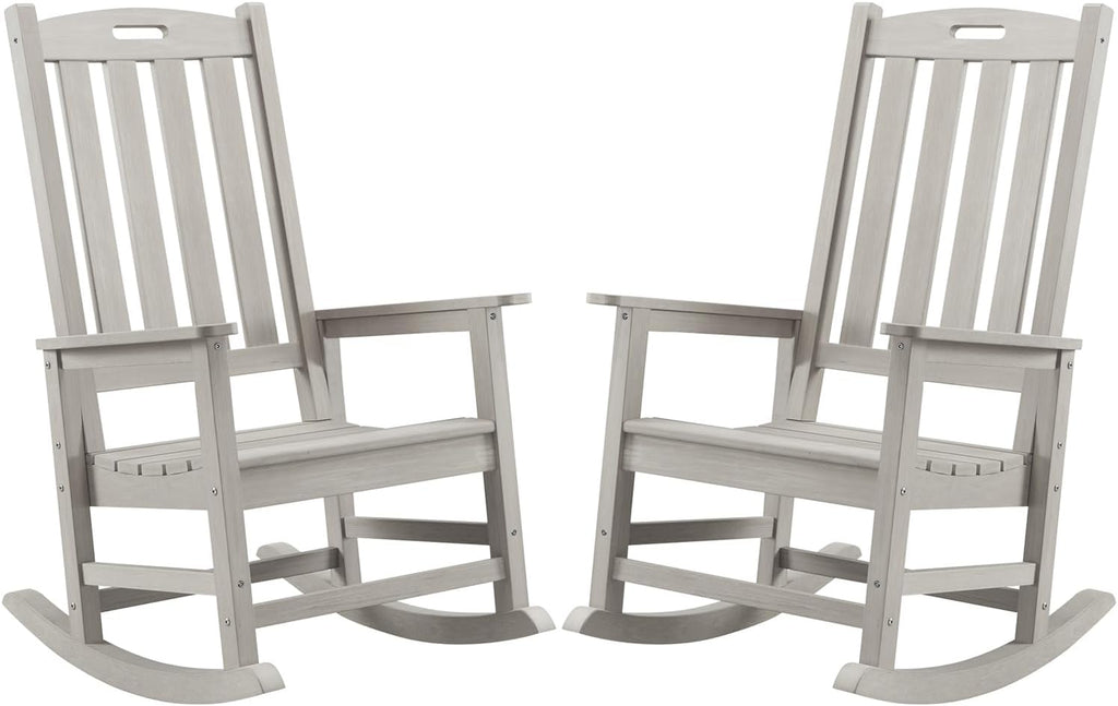 Psilvam Oversized Outdoor Rocking Chair Set of 2, Porch Rocker with 21' Wide Seat and 32' Tall Backrest, Pre-Assembled with Most Components for Effortless Installation (Grey)