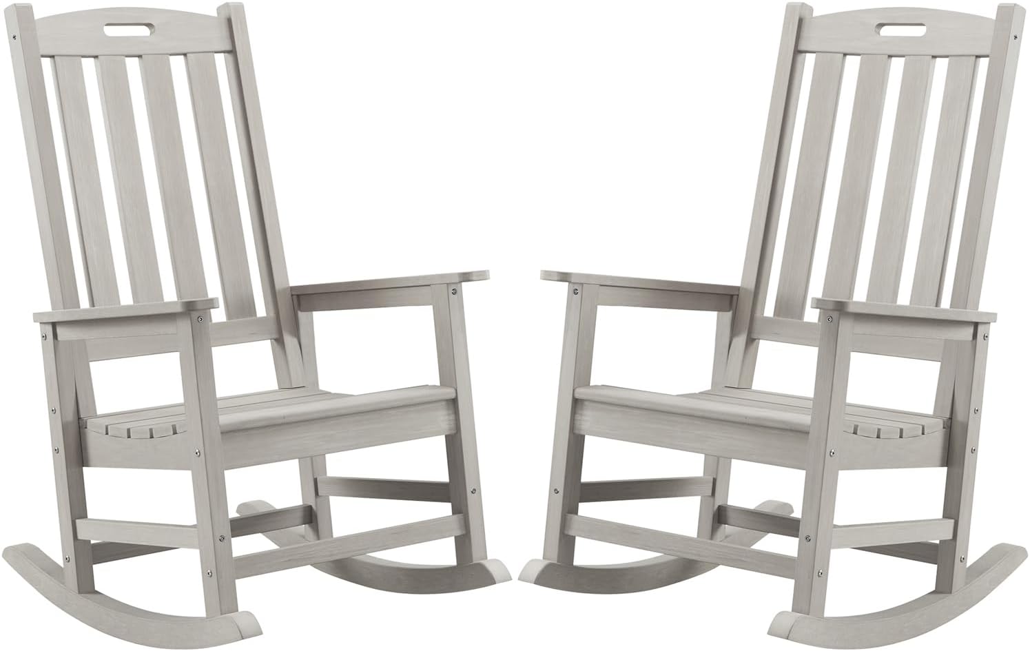 Psilvam Oversized Outdoor Rocking Chair Set of 2, Porch Rocker with 21' Wide Seat and 32' Tall Backrest, Pre-Assembled with Most Components for Effortless Installation (Grey)
