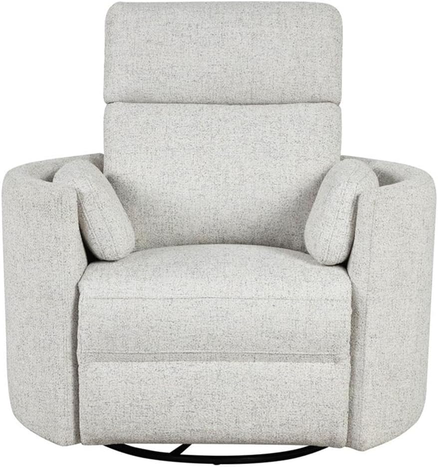 Pemberly Row Fabric Power Swivel Glider Recliner in Fossil Finish with USB Charging Ports and 2 Comfort Pillows for Living Room