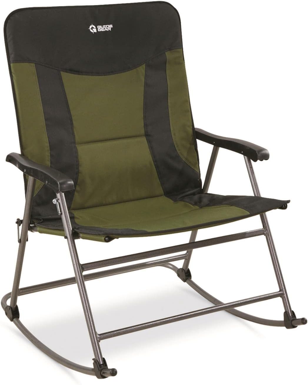 Guide Gear XXL Oversized Rocking Camping Chair, Heavy-Duty 600 lb Capacity Portable Folding Outdoor Camp Rocker Chairs for Adults Hunter Green/Black