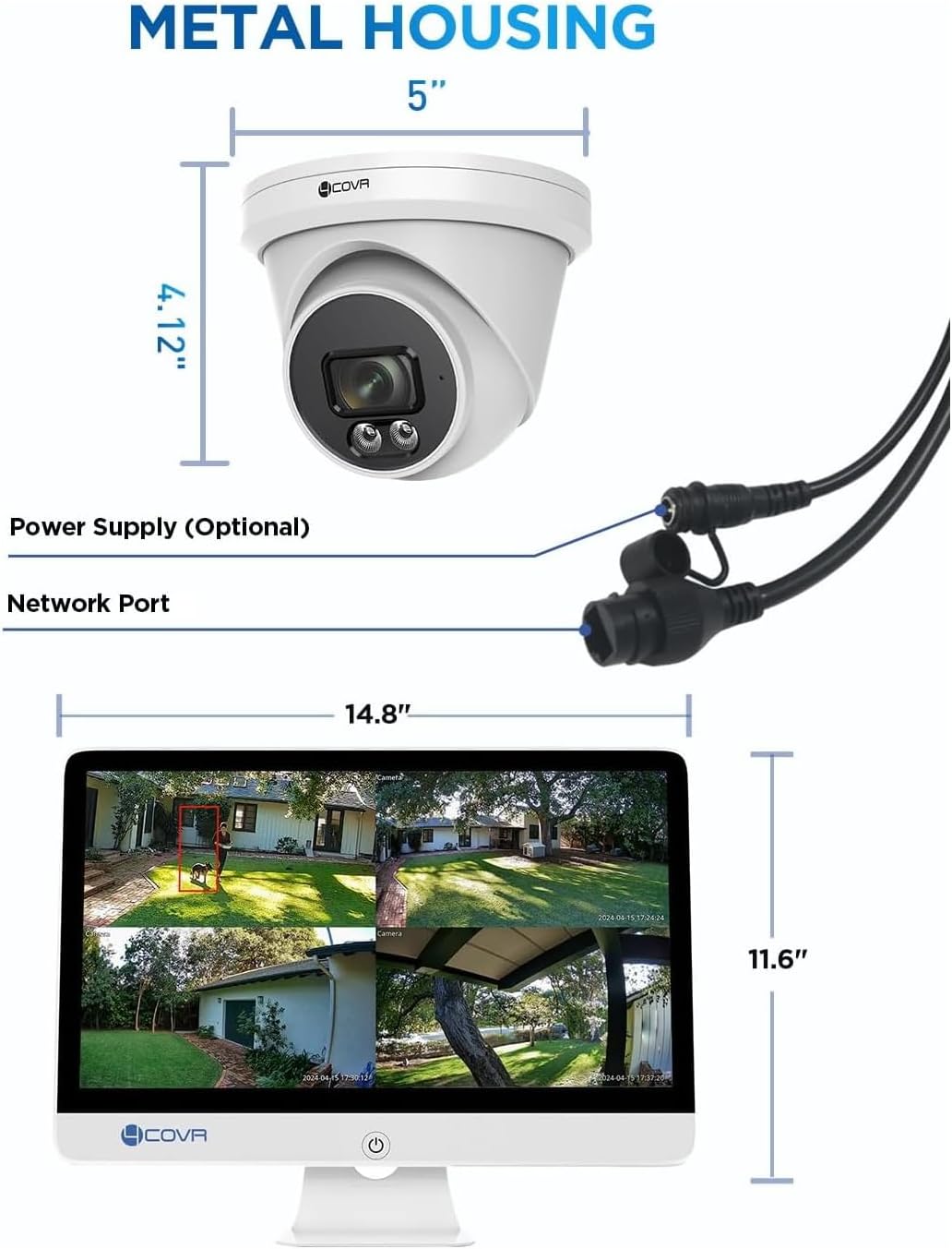 4COVR PoE Security Camera System with Monitor, AI Human/Vehicle Detection, 8CH 8MP NVR with Monitor Pre-Installed 2TB HDD, 6X 5MP Wired Dome IP Home Camera IP67 Night Vision, LY97SA5MU806