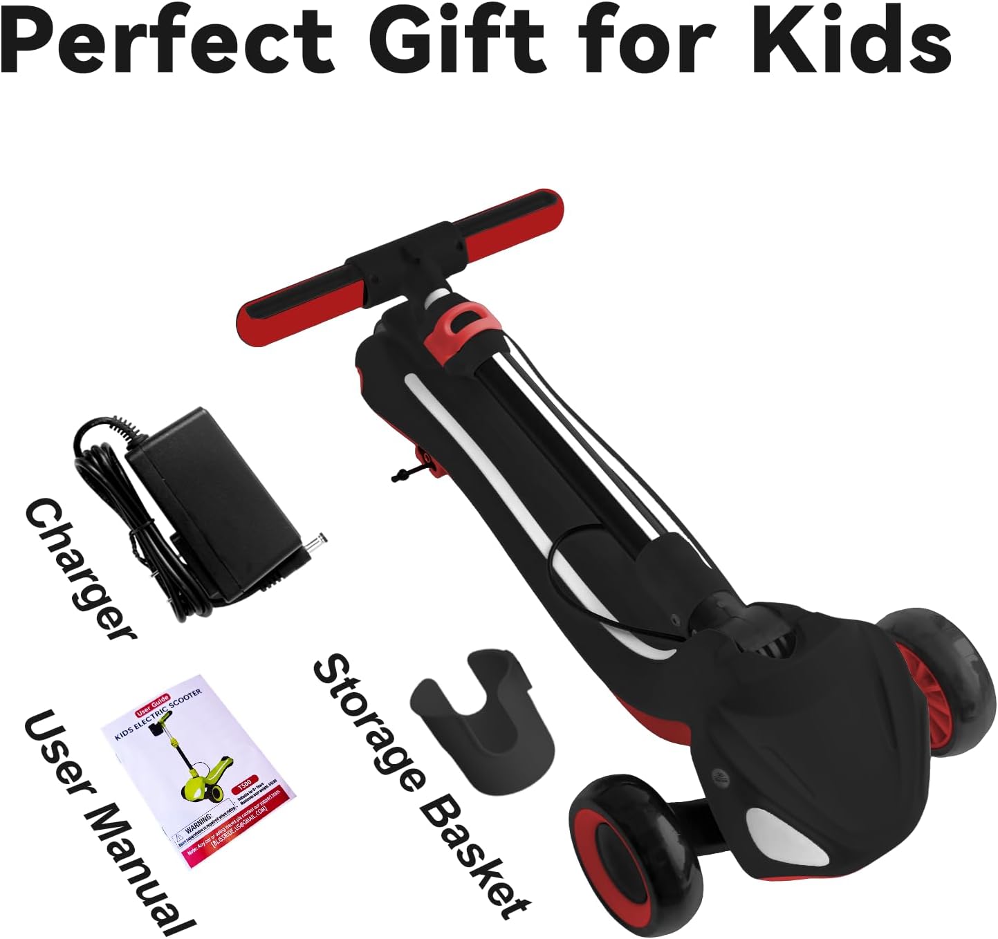 3 Wheel Electric Scooter for Kids Ages 3-10, w/Storage Basket, LCD Screen, Full Body Lights Up, Wide Deck, 5Mph Safe Speed, 90min Riding, Balance Foldable Kick Scooter for Boys & Girls