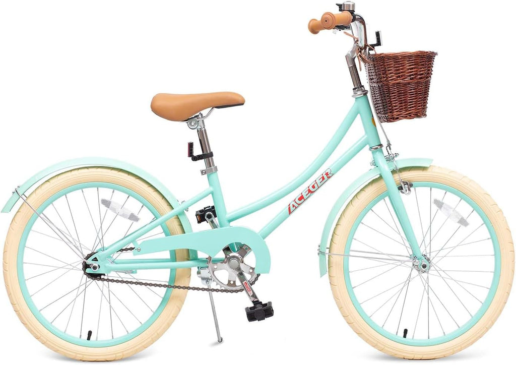 ACEGER Retro Princess Kids Bike with Basket for 3-12 Years Old Girls, Included Coaster Brake & Caliper Brake, 14 16 18 Inch with Training Wheels, 20 Inch with Kickstand, Vintage Bicycle for Gifts.