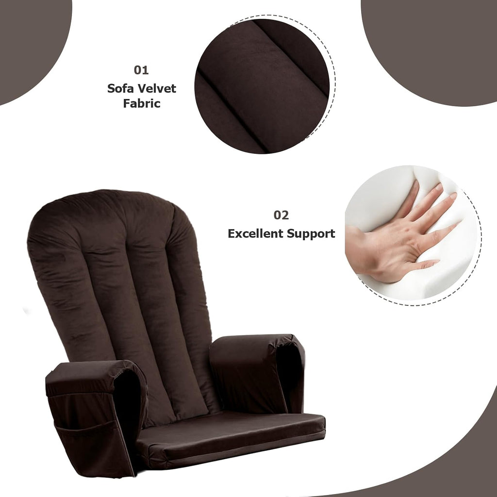 Lucky Monet 5PCS Velvet Glider Rocker Replacement Cushions, Thickened & Supportive Rocking Chair Cushion Set with 29.5 Inch High Backrest & Storage Pockets, for Indoor Nursery Glider, Brown