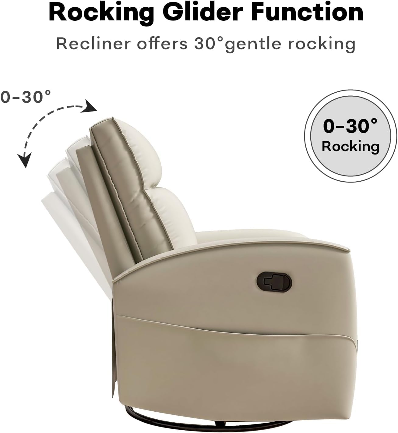 HAOMARKETS Swivel Rocker Recliner Chair, Manual Faux Leather Glider Rocking Recliners for Adults, 360° Swivel Nursery Reclining Sofa with Storage Pocket