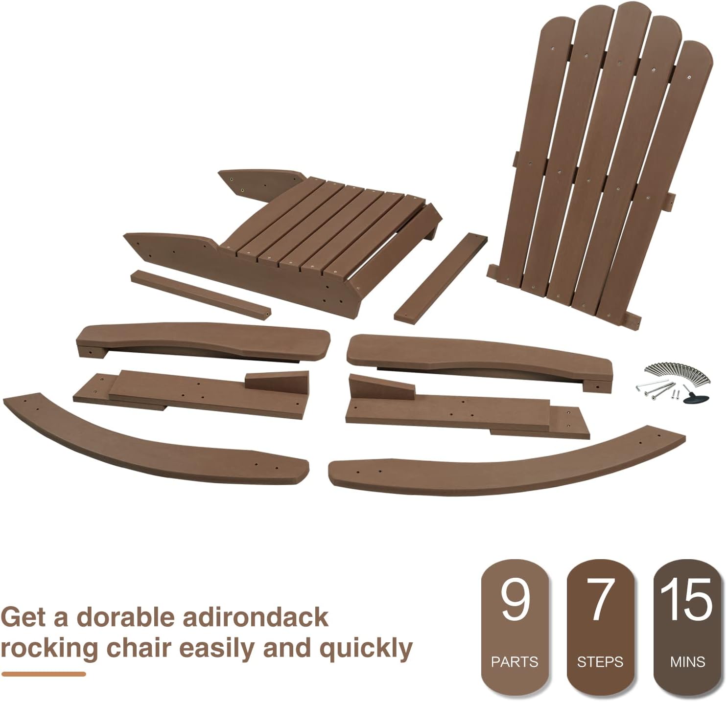 Psilvam Adirondack Patio Rocking Chair, Poly Lumber Porch Rocker with High Back, 350Lbs Support Adirondack Rocking Chairs for Both Outdoor and Indoor, Poly Rocker Chair Looks Like Real Wood