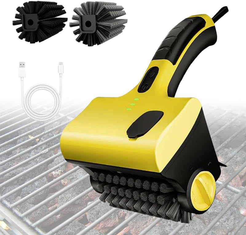 Cordless Electric Grill Cleaner - 360° Rotating BBQ Brush with Replacement Bristles, Safe for Charcoal & Gas Grates, Effortless Cleaning for Perfect Grilling