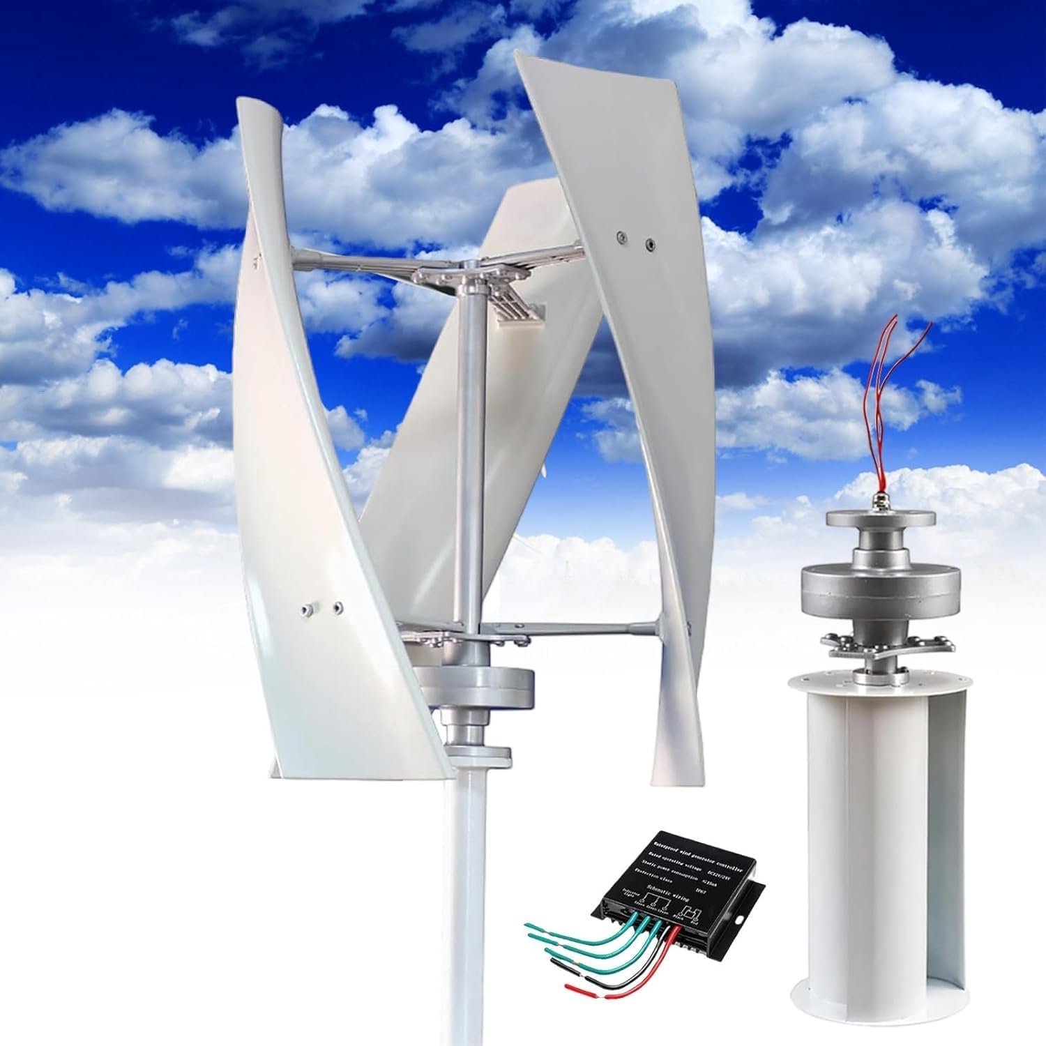 16000W Vertical Wind Turbine Generator Kit - 12V/24V/48V/110V/220V Output, 3 Blades, Auto Windward Adjustment, Ideal for Off-Grid Power, Boats & Gazebos