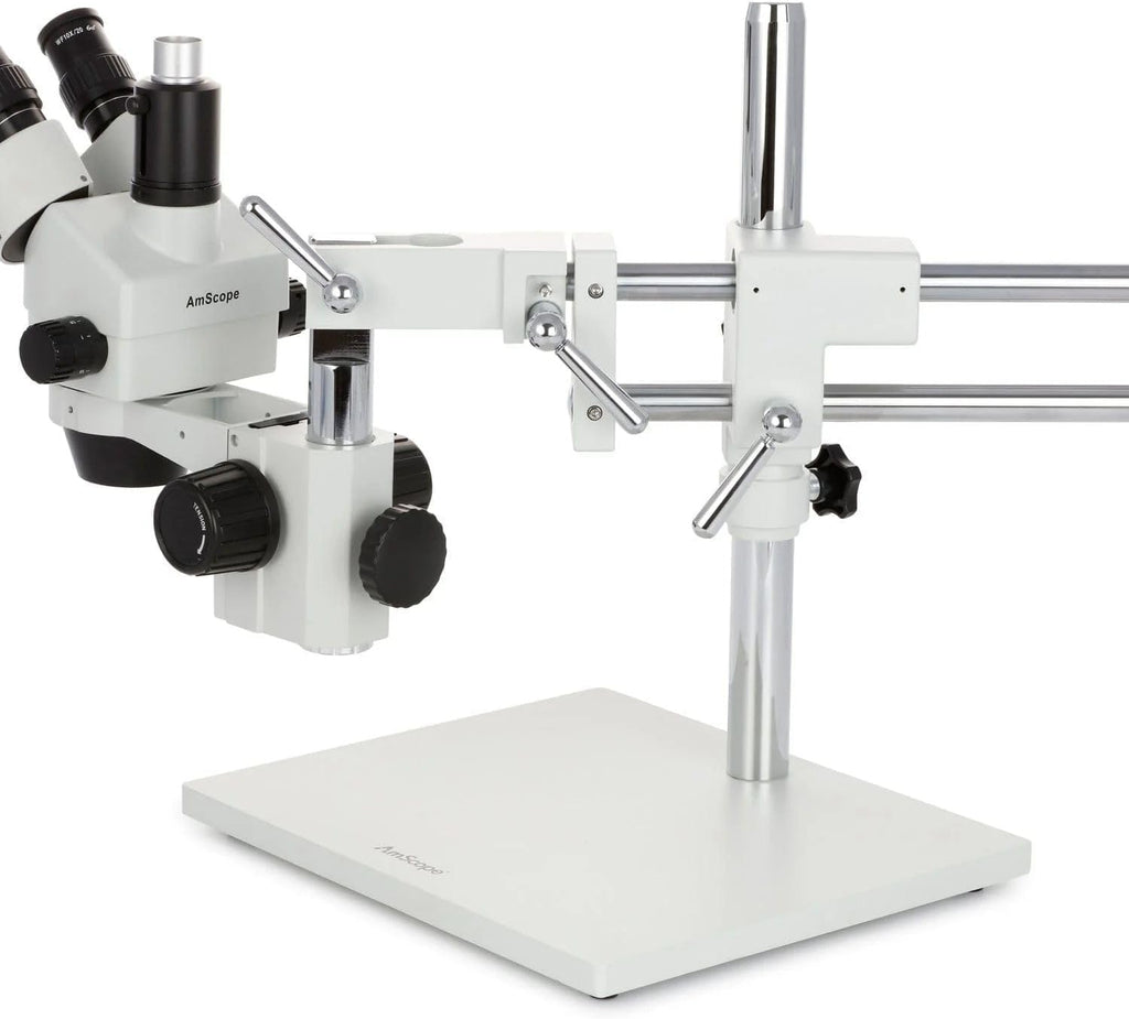 AmScope - 3.5X-90X Simul-Focal Stereo Zoom Microscope on Dual Arm Boom Stand with 144-LED Ring Light - SM-4TPZ-144