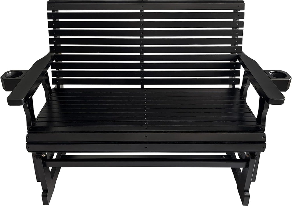 Fortune Candy Patio Glider with Cup Holders, High Roll Back and Deep Contoured Seat,Heavy Duty 800 Lb (Carbon Black, 2-Seater 42.4'')