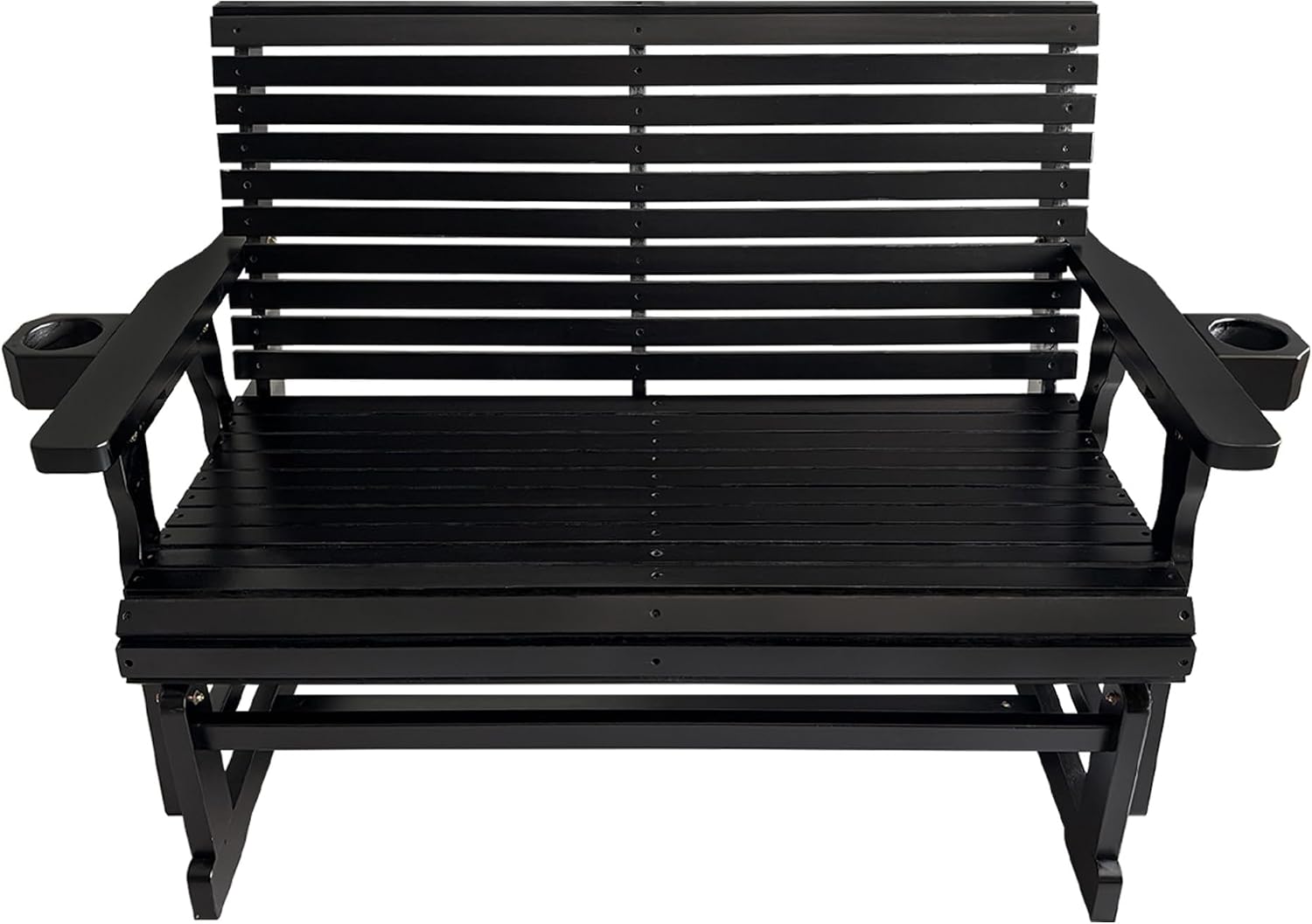 Fortune Candy Patio Glider with Cup Holders, High Roll Back and Deep Contoured Seat,Heavy Duty 800 Lb (Carbon Black, 2-Seater 42.4'')