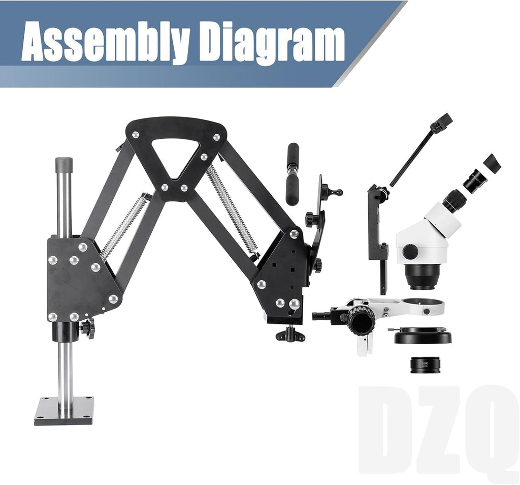 DZQ Multi-Directional Microscope with Spring Bracket, 7X-45X Magnification Jewelry Microscope, Micro Jewelry Inlaid Stand with Ring LED Light