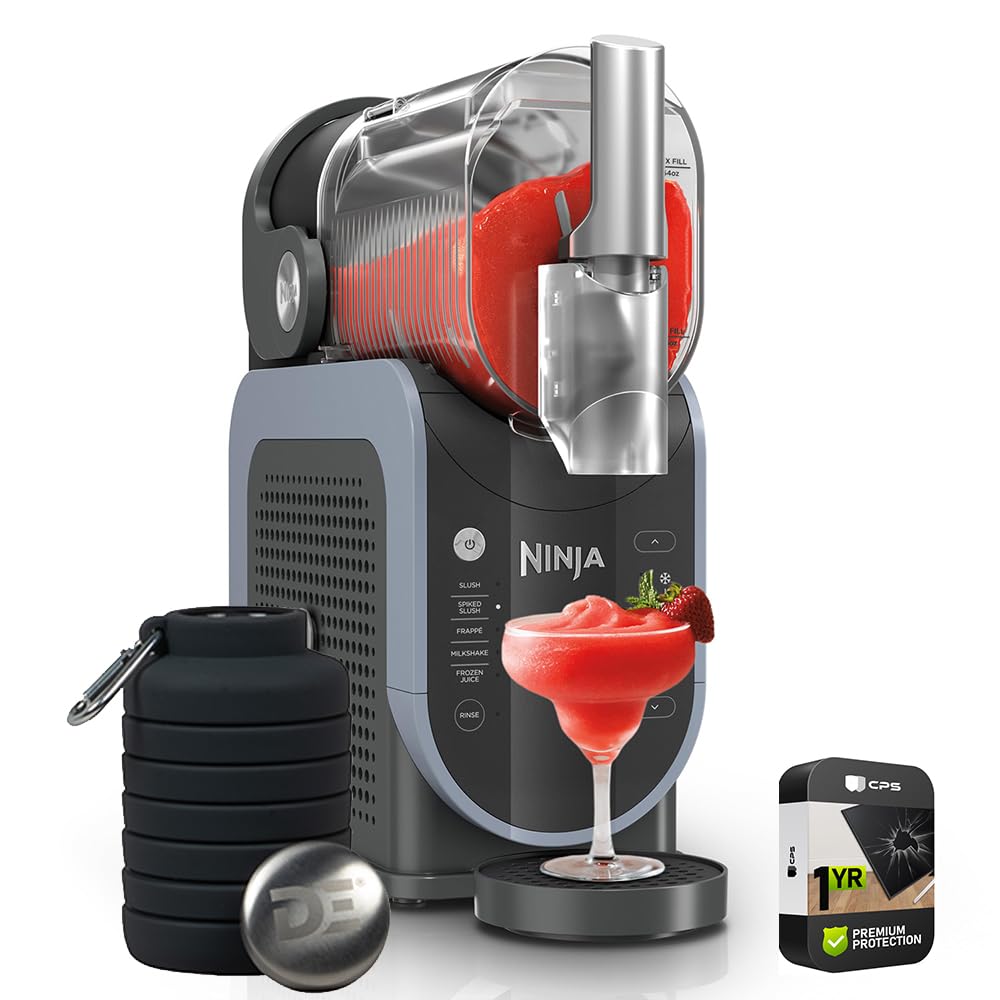 Ninja FS301 SLUSHi 88 oz. Frozen Drink & Slushie Machine (Renewed) Bundle with Deco Essentials Collapsable Water Bottle BPA Free 24oz Gray/Stainless and 1 YR CPS Enhanced Protection Pack