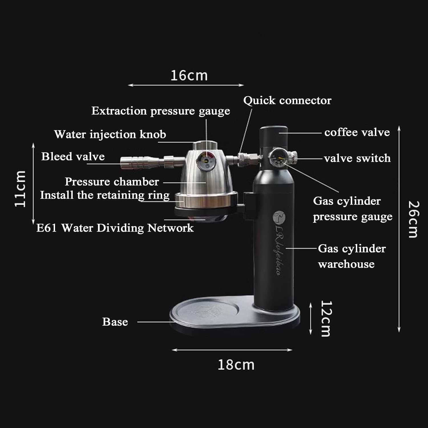 10bar Pneumatic Coffee Machine, Variable Pressure Espresso Machine, Bar Latte Cappuccino Maker, Stand Height Adjustable, 58.5mm Powder Bowl, for Cappuccino