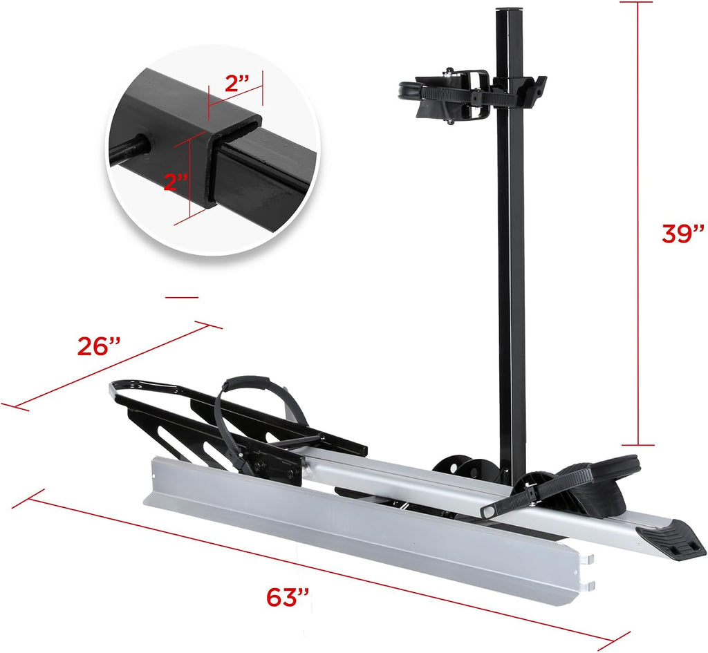 YOUNG ELECTRIC Single 1-Ebike Rack Hitch Mount with Ramp Foldable Bike Carrier 100 lbs. Capacity for Cars SUV Truck Trailer and RV