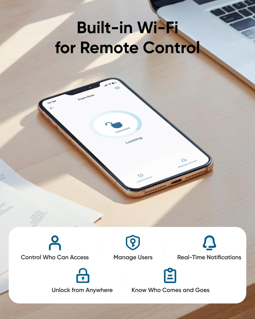 eufy Security Smart Lock C33, Keypad Door Lock with Handle, Fingerprint Door Knob, Keyless Entry Door Lock for Front Door and Bedrooms, Electronic Deadbolt, Wi-Fi, App Control, IP53 Waterproof, Black