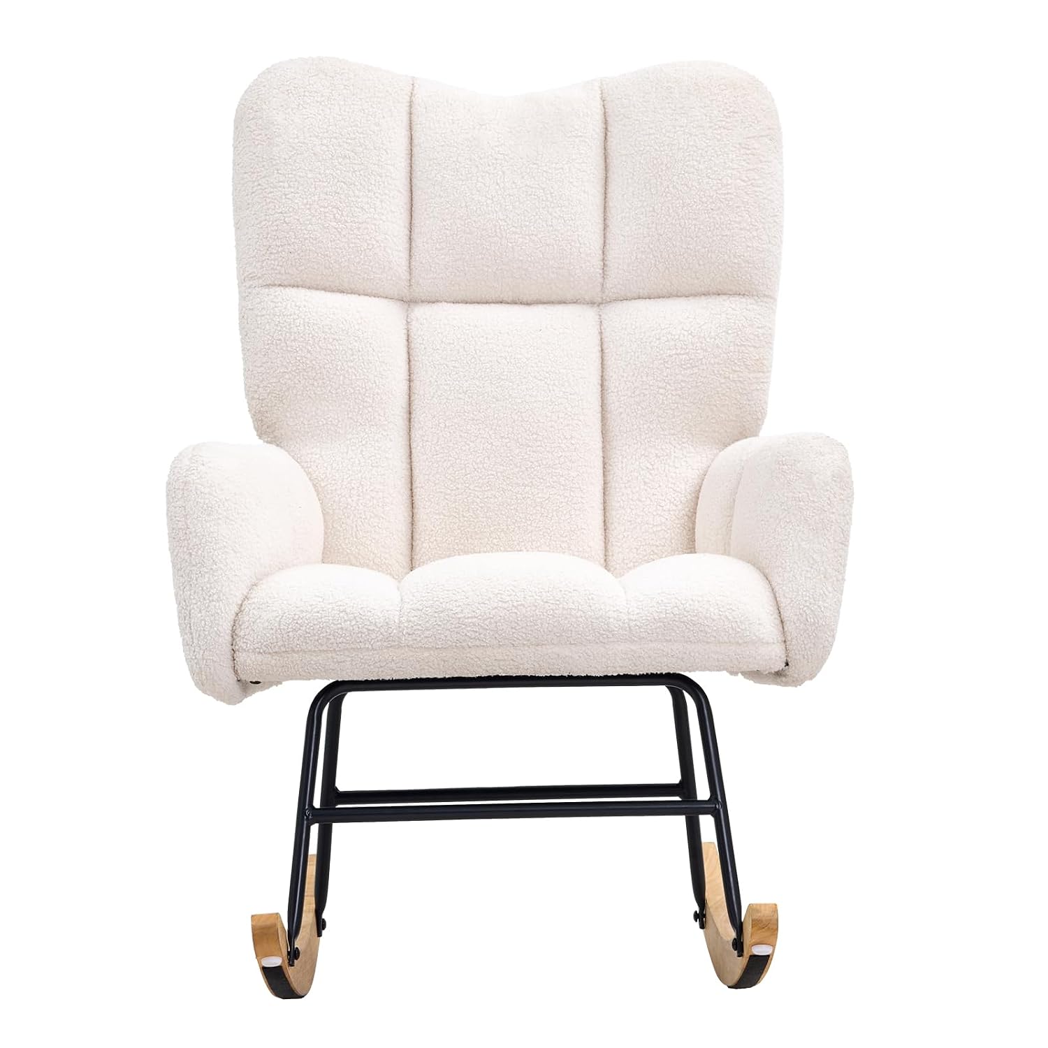 VEVOR Rocking Chair Nursery, Glider Rocking Chair with Soft Seat and High Backrest, 250 lbs Weight Capacity Teddy Fabric, Upholstered Glider Rocker Chair for Nursery, Bedroom, Living Room, Ivory White