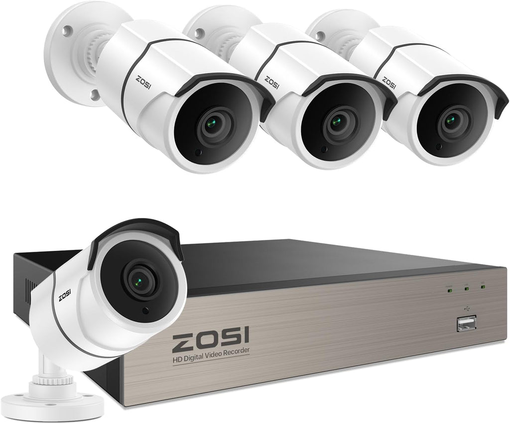 ZOSI 8CH 3K Lite Home Security Camera System with One-Way Audio,H.265+ 8-Channel CCTV DVR,AI Human/Vehicle Detection,4pcs 1080p Bullet Metal Cameras Indoor Outdoor,120FT Night Vision,No Hard Drive