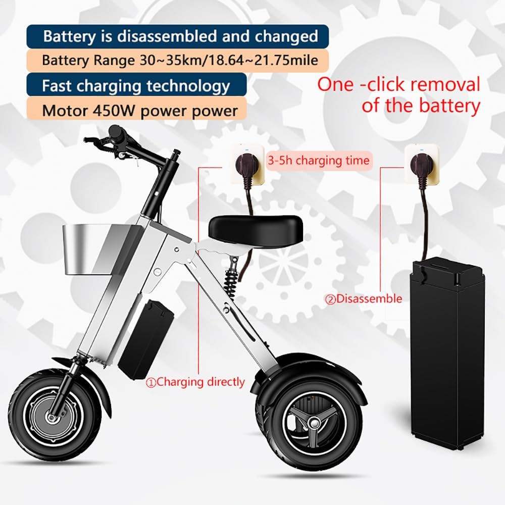 3 Wheel Electric Scooter for Adults,Folding Three Wheeled Electric Vehicle,Simple and Convenient to use,Foldable with seat Mobility Scooters for Seniors,Used for Commute and Travel