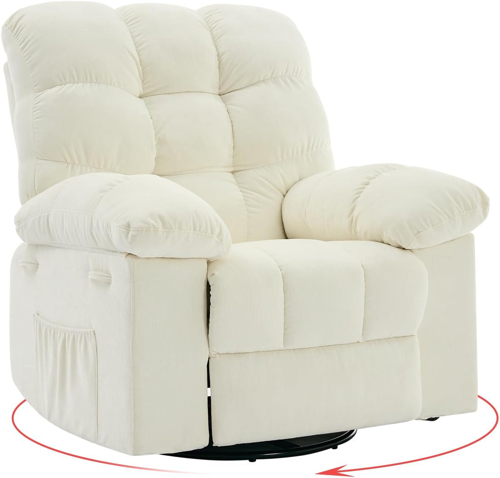 Rocking Recliner Chair,360° Swivel Rocker Chair for Living Room,Upholstered Fabric Glider Nursery Chair with Side Pockets for Small Spaces,q235 Steel Frame Lazy Boy Recliner Single Sofa