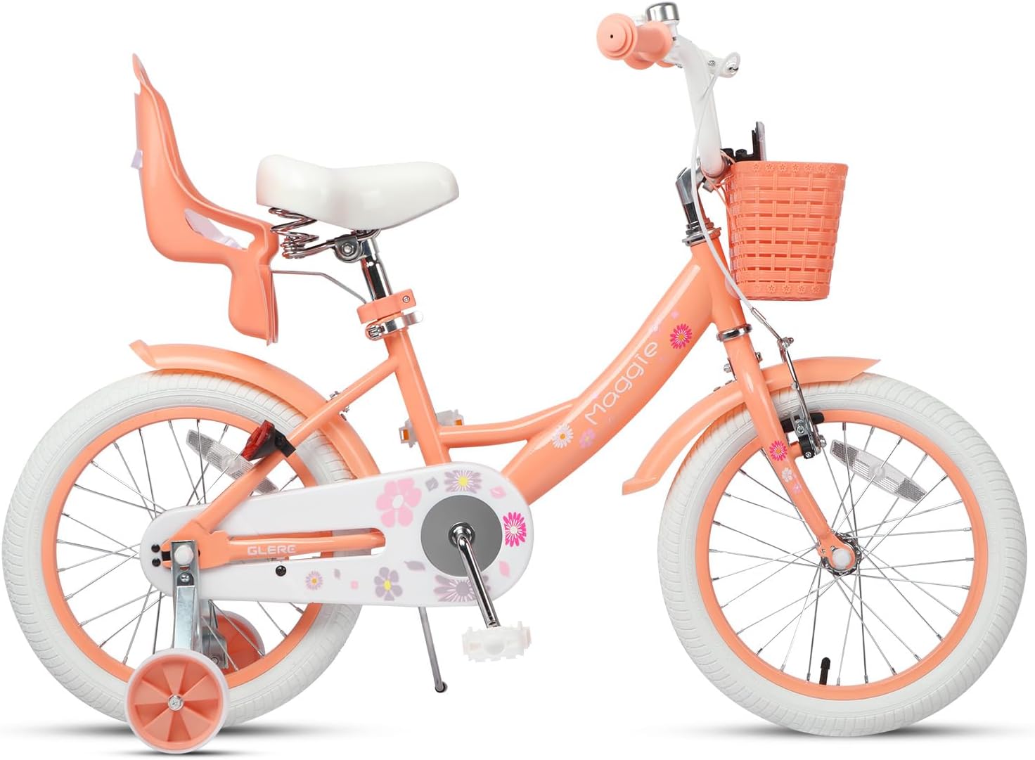 Glerc Maggie Girls Bike, 12-20 Inch Kids Bike for 2-13 Years Old Children, Princess Style Kids Bicycle with Doll-Seat & Basket & Training Wheels, Multiple Colors
