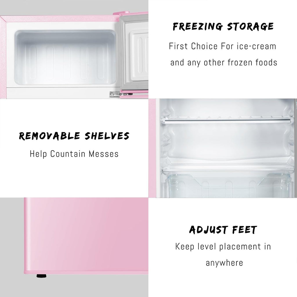 HAILANG Mini Fridge With Freezer,3.2 Cu.Ft Compact Refrigerator,Mini Refrigerator With 2 Doors For Bedroom,Office,Kitchen,Apartment,Dorm(pink)