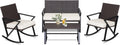 Tangkula 4 Piece Patio Rocking Furniture Set, Patiojoy Heavy Duty PE Wicker Loveseat with 2 Rocking Chairs & 1 Coffee Table, Outdoor Rattan Conversation Set for Porch, Poolside, Balcony