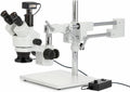 AmScope SM-4T Series Trincocular Simul-Focal Zoom Stereo Microscope 3.5X-90X Magnification with 144 LED Ring Light and 18MP USB 3.0 C-Mount Camera on Double Arm Boom Stand