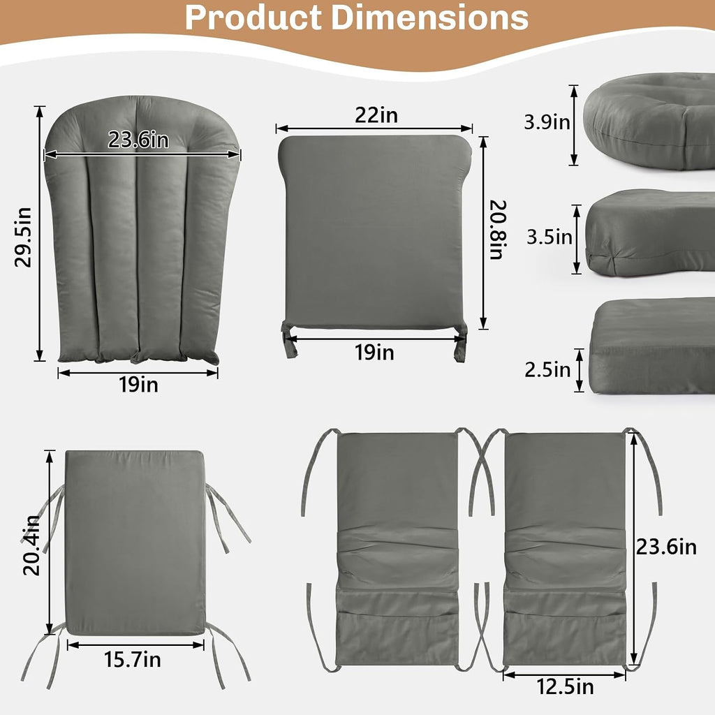 5PCS Suede Glider Rocker Replacement Cushions with 29.5' High Backrest & Side Pockets, Thickened Soft Glider Rocking Chair Cushions with Ottoman Cushion for Indoor Nursery Rocking Chair, Grey