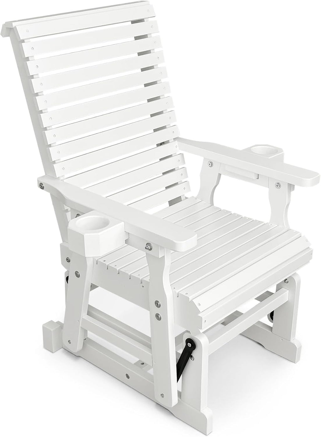 Fortune Candy Wooden Patio Glider for One Person, with High Backrest and Deep Contoured Seat, Solid Fir Wood, Heavy Duty 600 LBS (White, 1-Seater)