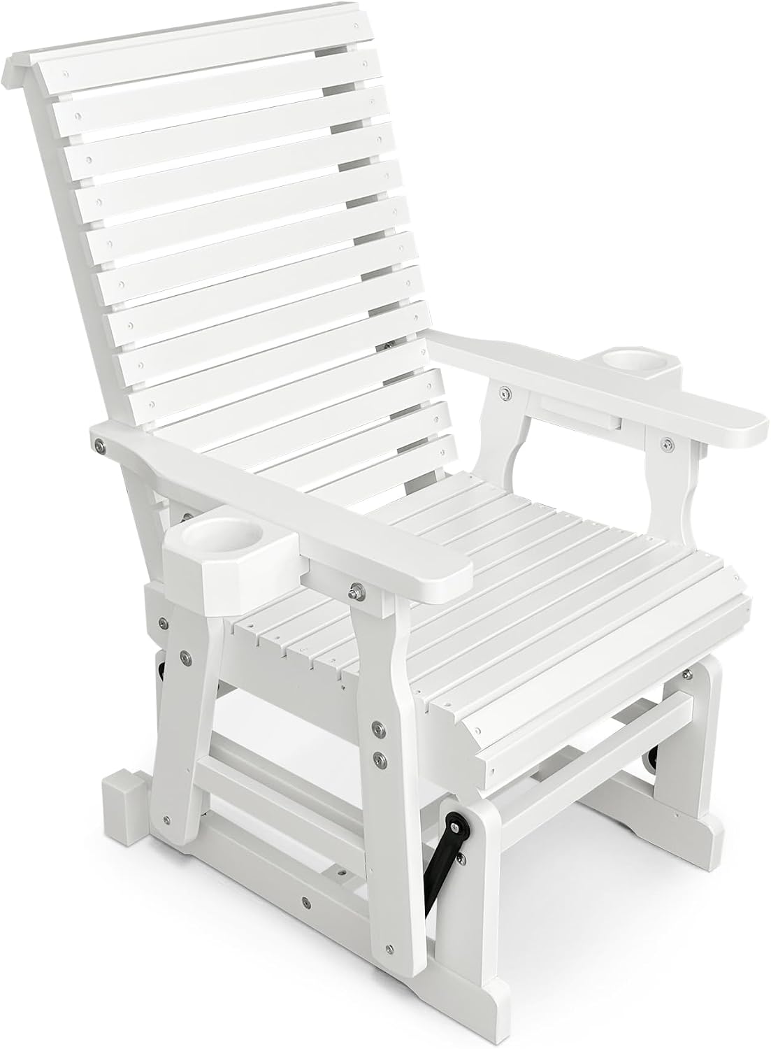 Fortune Candy Wooden Patio Glider for One Person, with High Backrest and Deep Contoured Seat, Solid Fir Wood, Heavy Duty 600 LBS (White, 1-Seater)