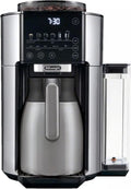 De'Longhi TrueBrew Drip Coffee Maker, Built in Grinder, Single Serve, 8 oz to 24 oz with 40 oz Carafe, Hot or Iced Coffee, Stainless,CAM51035M, Silver/Black