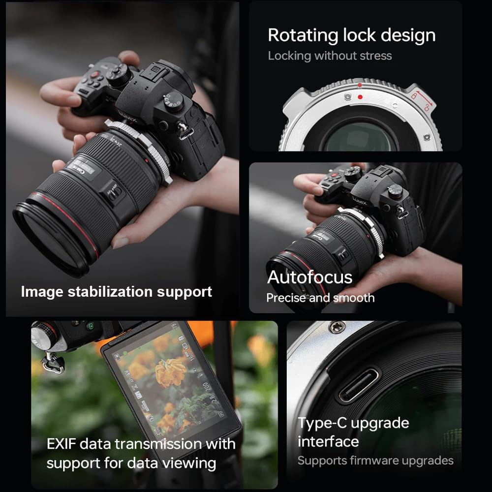VILTROX EF-M1 Pro Lens Mount Adapter Auto Focus Ring Converter with Security Lock for Canon EF Mount Lens to M4/3 Camera GH4 GH5 GH5S GF6 GX7GX85 GX9 G9 E-M10 E-PL7 E-PL8 E-P5 Pen-F