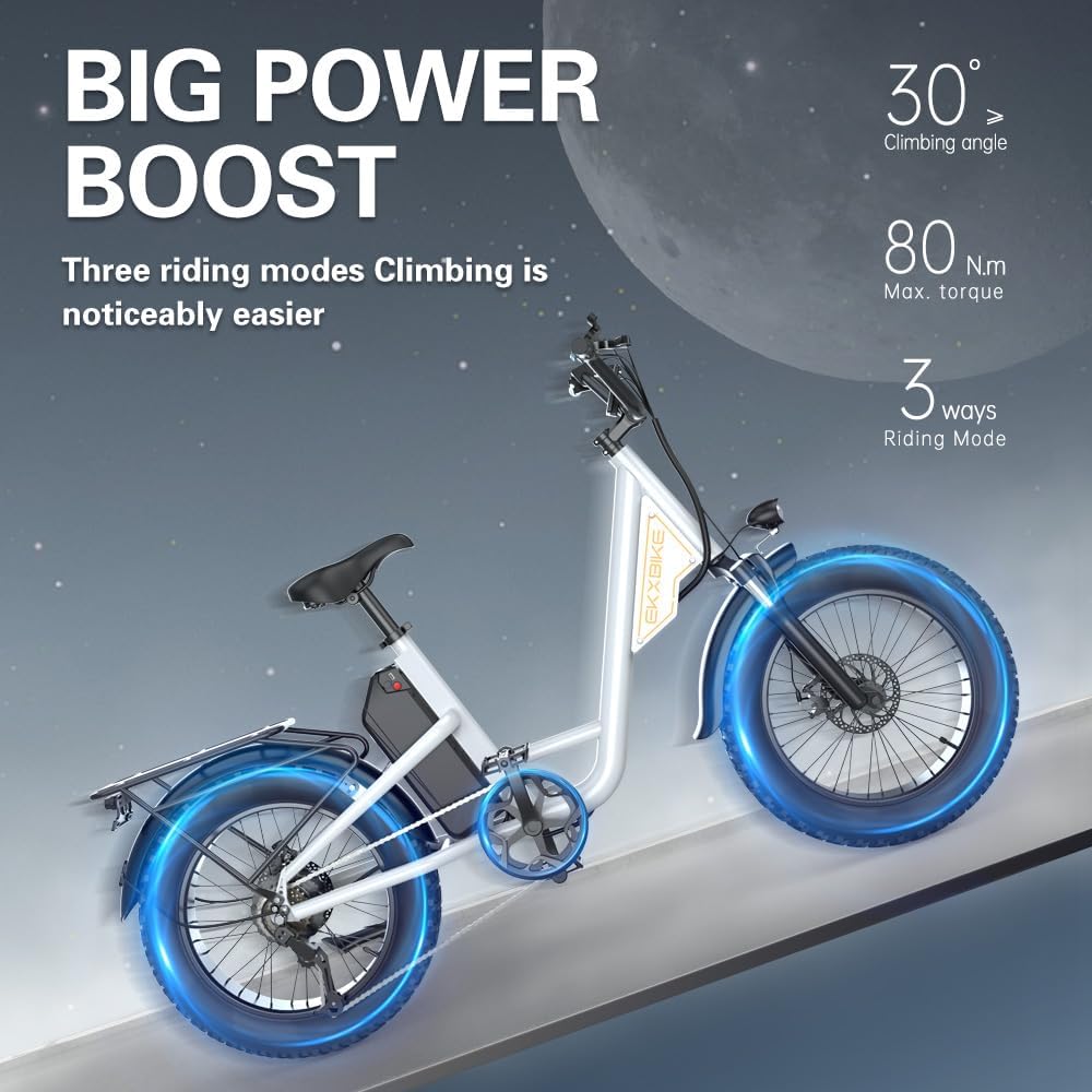 EKXBIKE T1 Electric Bike for Adults 48V 20AH Lithium Battery 1000W Off Road Snow Urban Commuter Electric Bicycle, 30MPH,Shamano 7-Speed, 20' Fat Tire Electric Dirt Bike for Adults