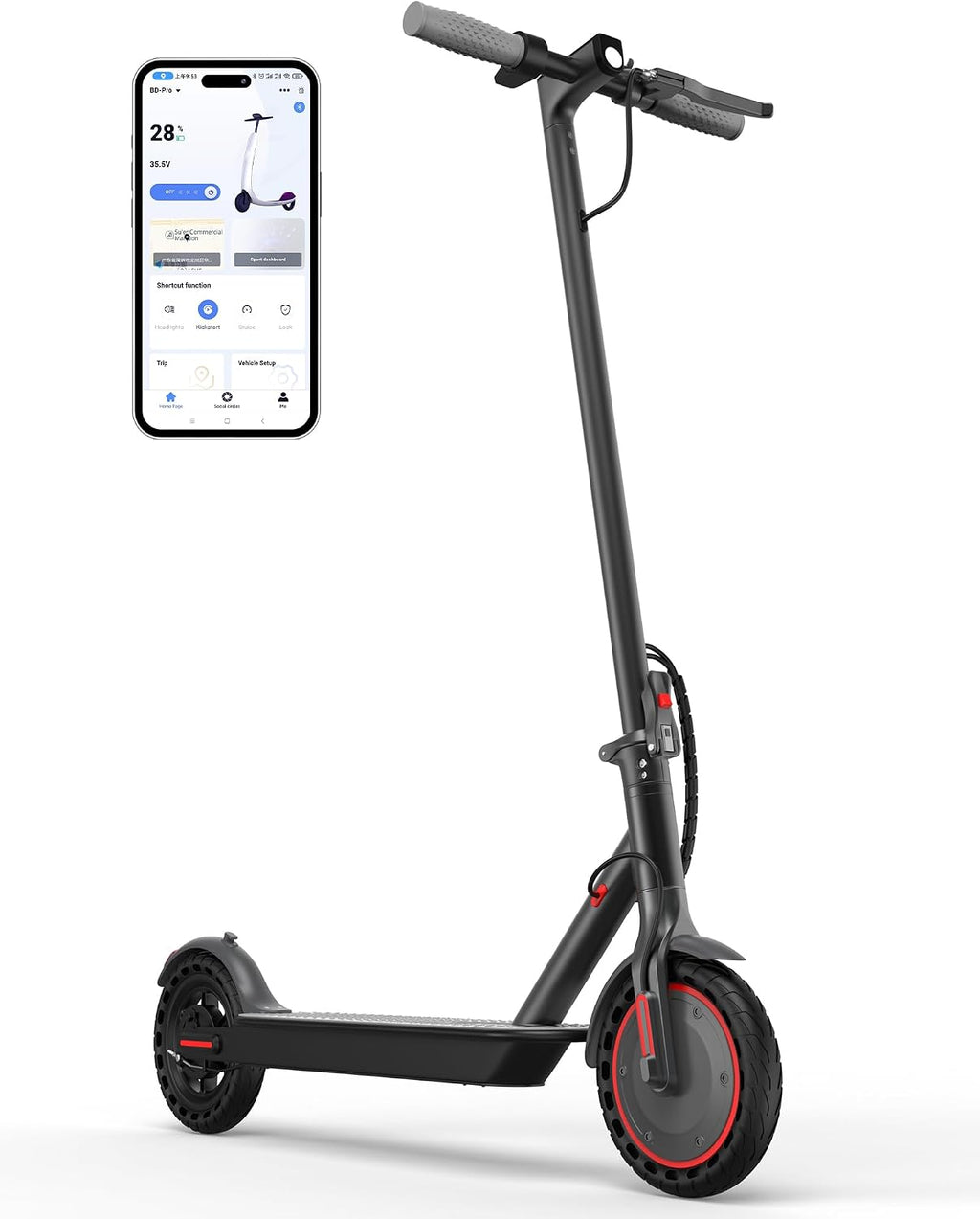 NAVIC Electric Scooter with Dual Suspension, 8.5'/10' Tires, 350W/500W Motor, 19/22 Mph, Max 22/25/27/49Miles Range, Foldable E Scooter for Adults with Braking, App Control