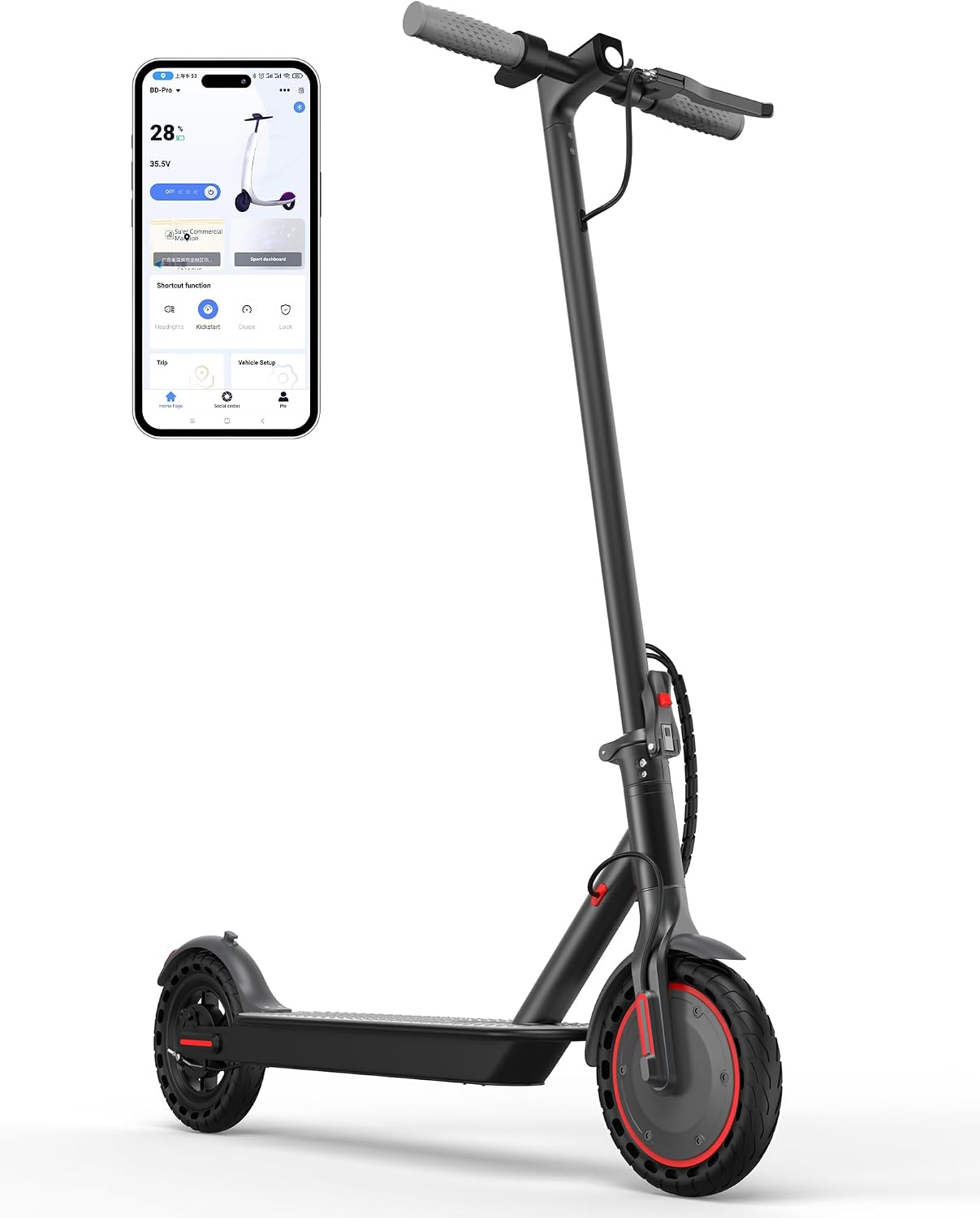 NAVIC Electric Scooter with Dual Suspension, 8.5'/10' Tires, 350W/500W Motor, 19/22 Mph, Max 22/25/27/49Miles Range, Foldable E Scooter for Adults with Braking, App Control