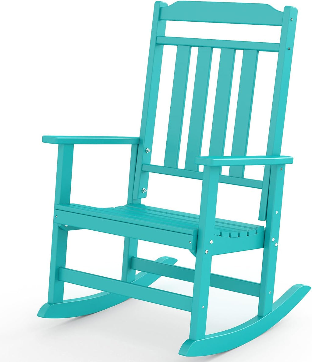 GREENVINES Outdoor-Rocking-Chair | HDPE Plastic | Patio Rockers | Porch Rocker Chairs | Oversized | High Back | Big & Tall | Aqua