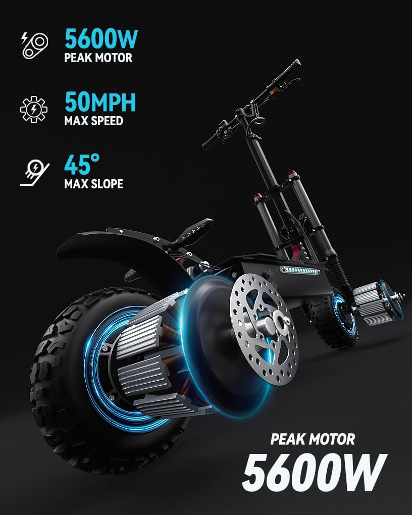 COFANSON Adult Electric Scooter 5600W Dual Motor with Seat, Top Speed 50mph, Range 50-60 Miles, Foldable Commuter Electric Scooter