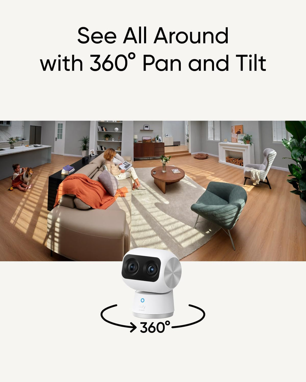 eufy Security Floodlight Camera E340 Wired, 360° Pan and Tilt Indoor Cam S350, Dual Cameras, 4K UHD Resolution Security Camera with 8× Zoom and 360° PTZ