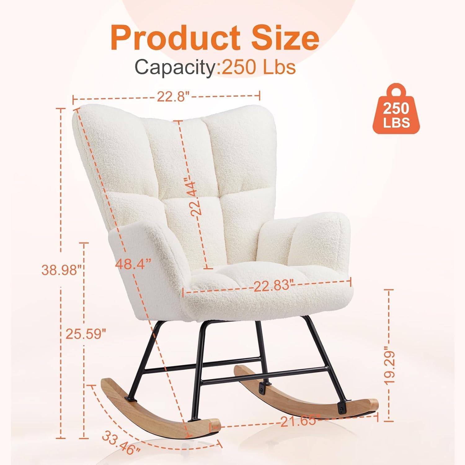 YSSOA Nursery Rocking Chairs, Teddy Upholstered Glider Recliner Rocking Chair with High Backrest Armchair, Comfy Reading Chair Fluffy Accent Side Chair for Nursing, Living Room, Bedroom, White