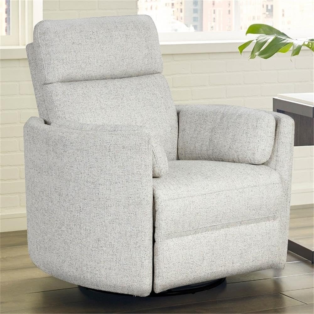 Pemberly Row Fabric Power Swivel Glider Recliner in Fossil Finish with USB Charging Ports and 2 Comfort Pillows for Living Room