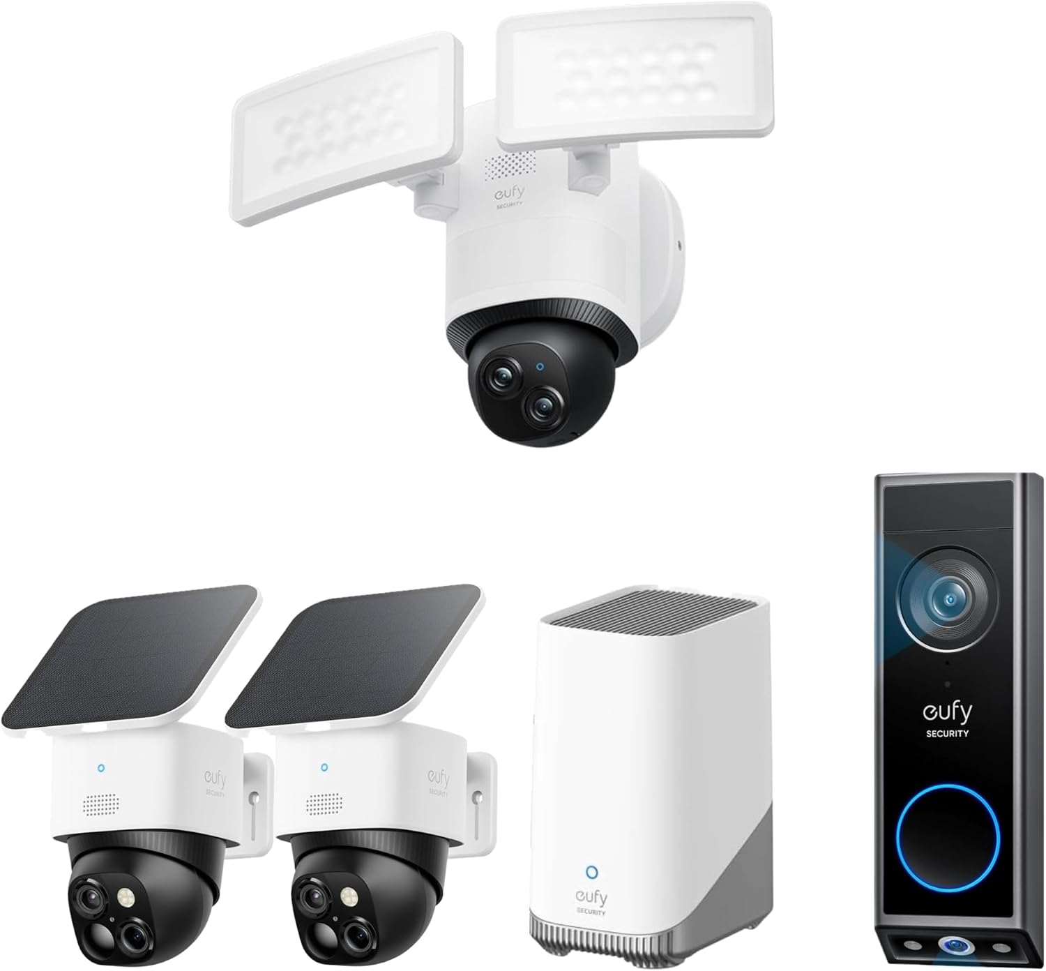 eufy Security SoloCam S340 2-Cam Kit (HomeBase S380) with Video Doorbell E340 & Floodlight Camera E340, Solar Security Camera, No Monthly Fee